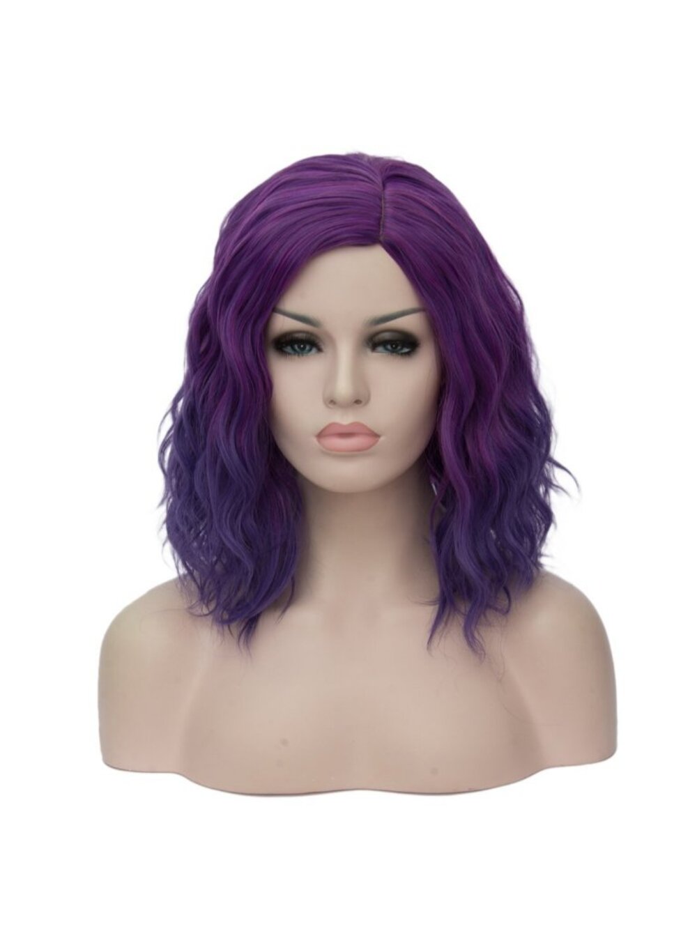 Women's Ombre Purple Wavy Curly Bob Heat Resistant Cosplay Halloween Party Wig